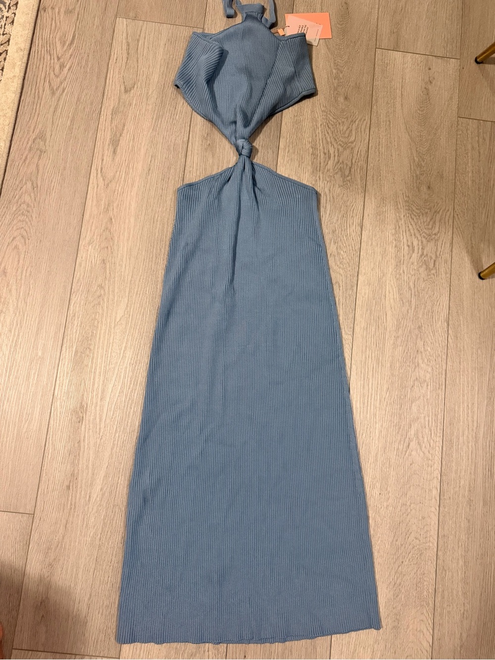 cult gaia Dusty Blue Ribbed Cutout Halter Maxi Dress